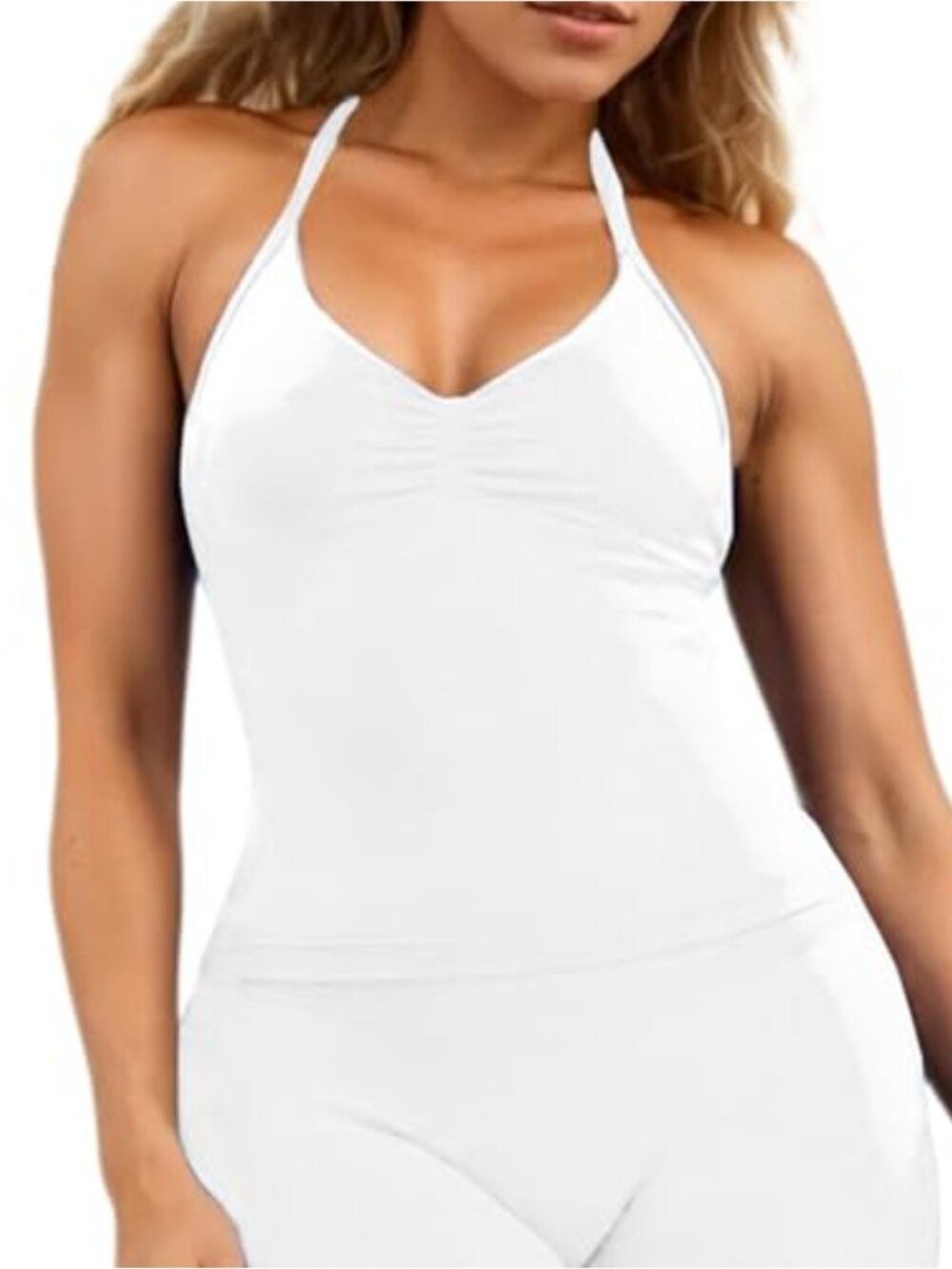 Seamless Halter Neck Crop Tank Top with Built in Bra and Removable Pads for